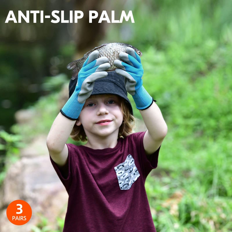 Vgo... 3-Pairs Age 7-9 Kids Gardening Gloves, Children Yard Work Gloves, Soft Safety Rubber Gloves (XS, KID-RB6013) - Image 4